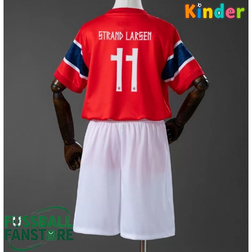 Norwegen Jorgen Strand Larsen #11 Replik Heimtrikot Kinder WM 2026 Kurzarm (+ Kurze Hosen)